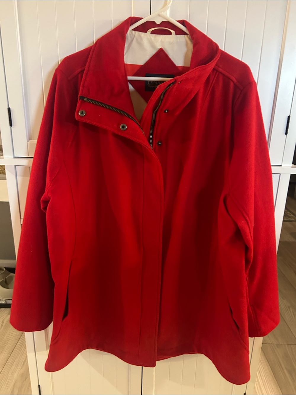 Pendleton Bright Red Women's Trench Coat with Snap & Zip Front